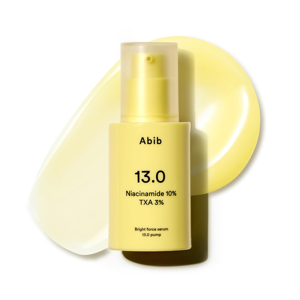 Abib Bright Force Serum bottle with pump for precise, hygienic dispensing.