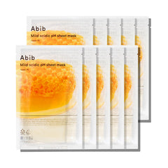 Abib Honey Fit sheet mask pack close-up shows a pH-friendly, soothing formula.