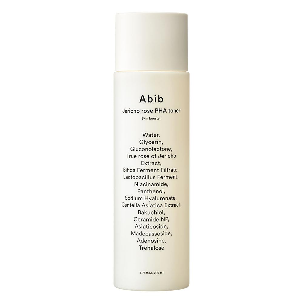 Abib Jericho Rose PHA Toner bottle close-up highlighting sleek design and hydration support