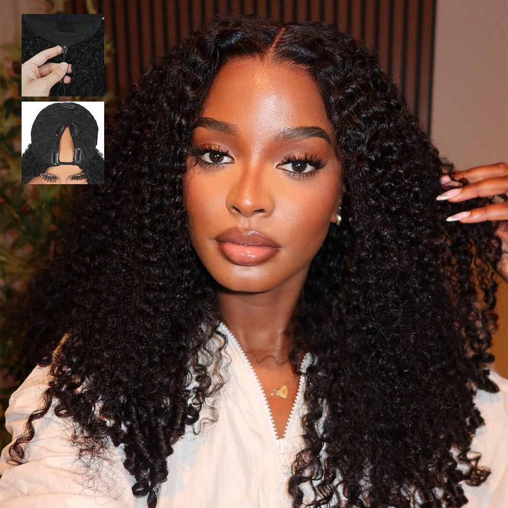 Abijale Burmese curly V-part wig front view showing natural texture for daily styling.