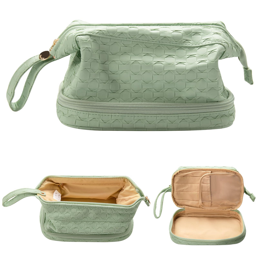 Abiudeng travel toiletry bag in green with spacious compartments for organized cosmetics