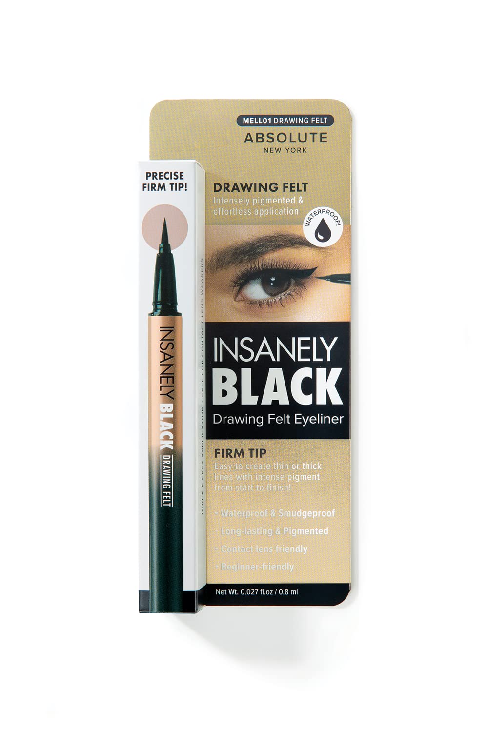 Absolute New York MELL01 eyeliner bent tip closeup for precise wing control