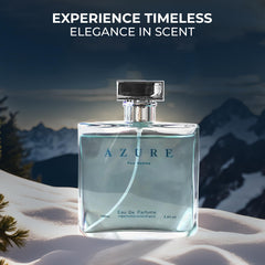 A CENTER Azure Pour Homme spray mist in action, ideal for confident evening occasions.