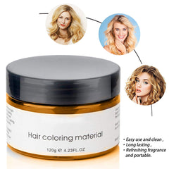 Acomler gold wax on hair for a shimmering finish.