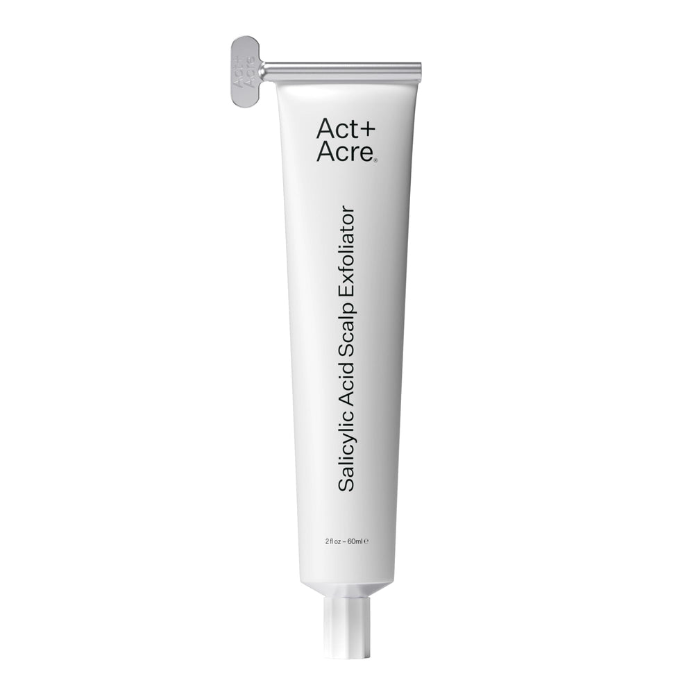 ACT+ACRE bottle pour shows balanced scalp exfoliation benefits.