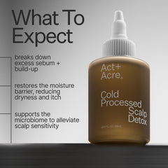 Hands pouring ACT+ ACRE scalp detox oil, showcasing easy application and nourished scalp.