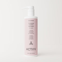 ACTIIV Recover label closeup highlights plant-based, color-safe formula for all hair types.