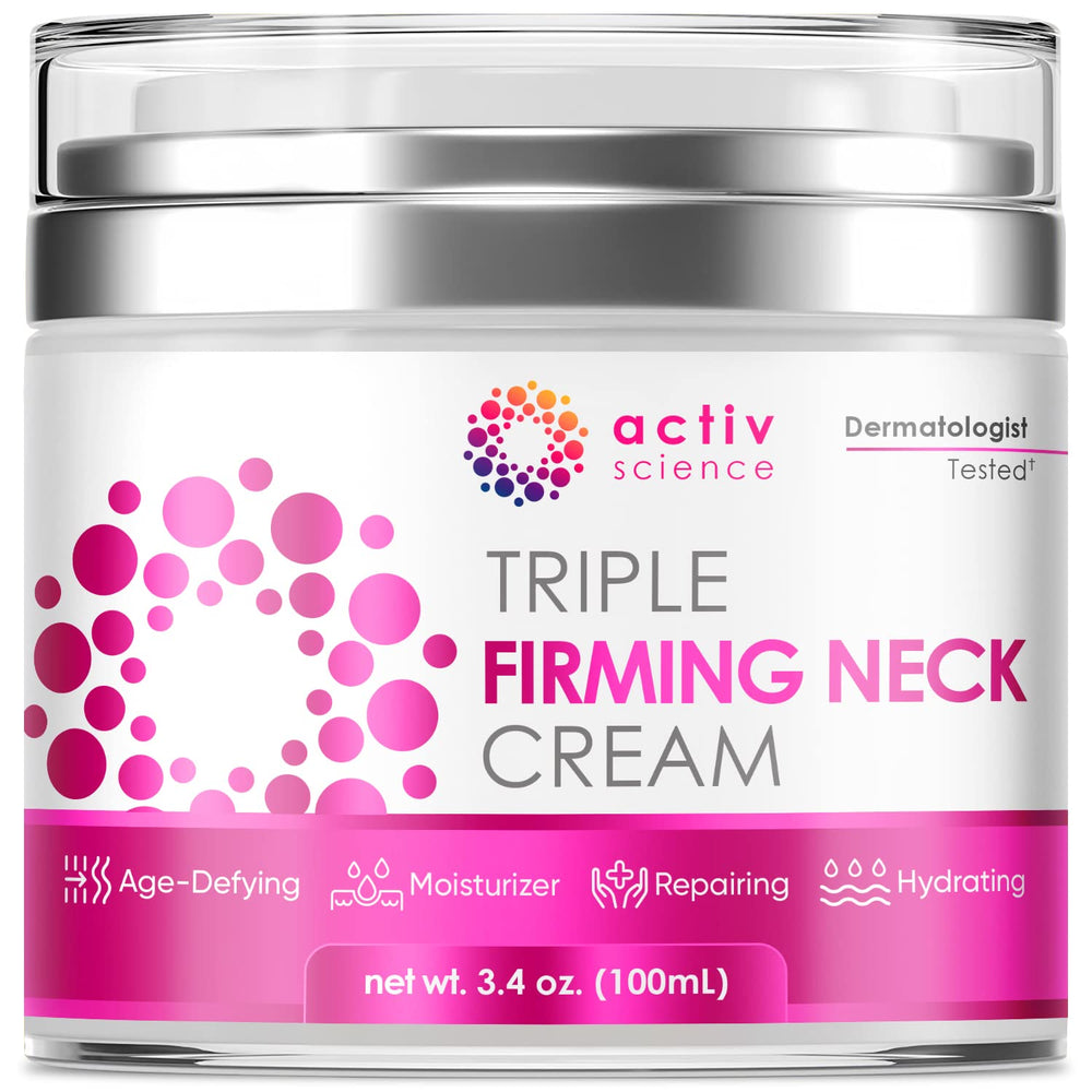 ACTIVSCIENCE Neck Firming Cream bottle close-up highlighting hydrating formula for daily use