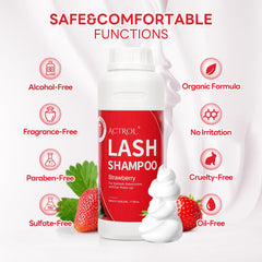 ACTROL Eyelash Extension Cleanser ingredients close-up, plant-based formula for safe daily use.