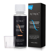 ACTROL eyelash cleanser concentrate bottle pour demonstrates controlled dispensing for easy dilution.