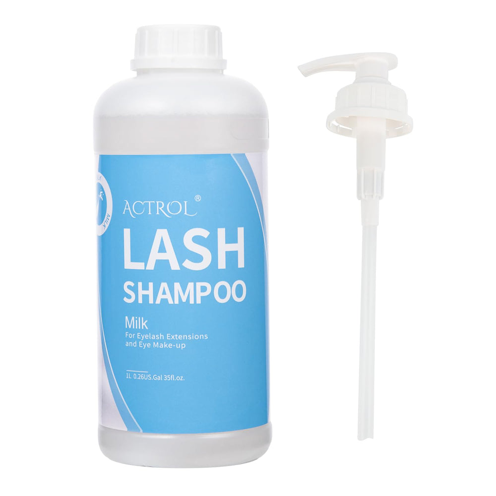 ACTROL Eyelash Extension Cleanser Milk 1L bottle for reliable salon and home cleansing.