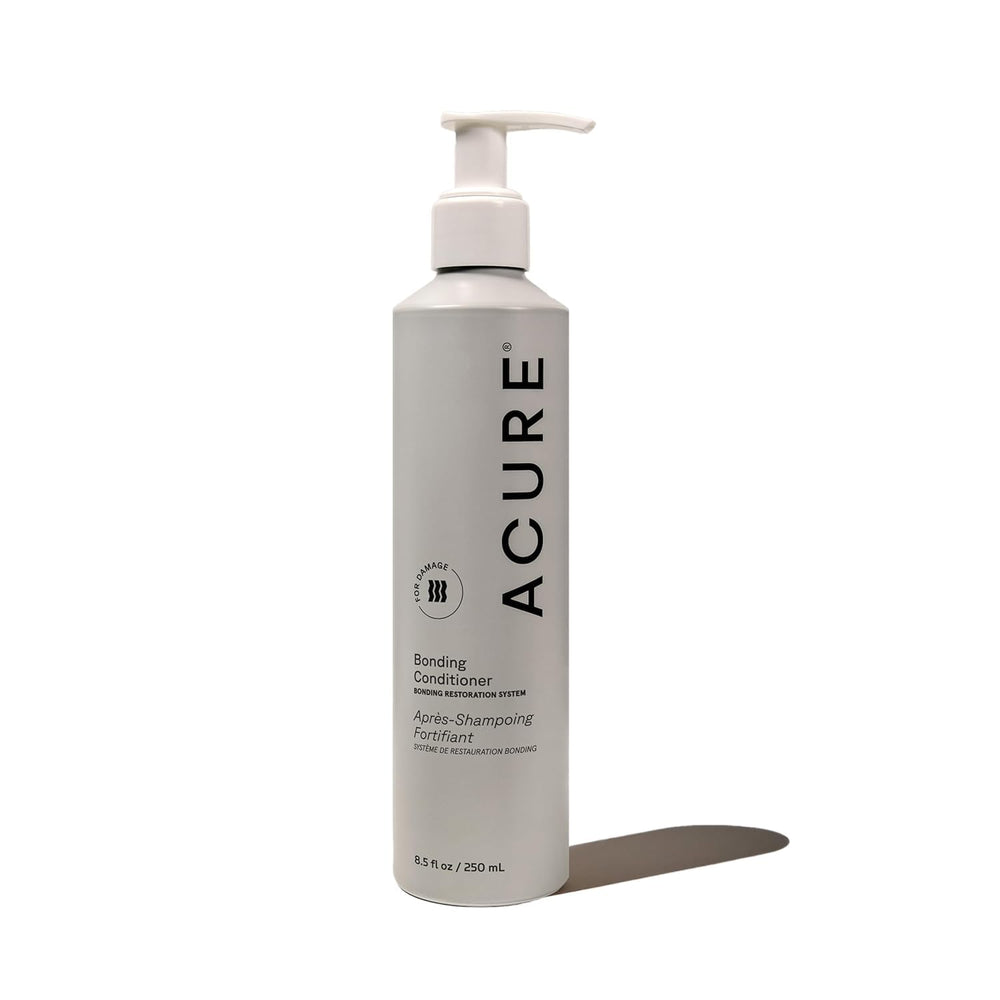 Acure Bonding Conditioner bottle front shows vegan formula delivering all-hair-type moisture.