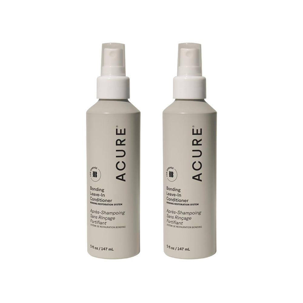 Acure Bonding Leave-In Conditioner bottle in a 2-pack provides lightweight moisture.