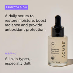 Acure Brightening Glow Serum close-up highlights argan oil ingredient for nourishment