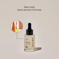 Acure Brightening Glow Serum pump-top close-up shows easy daily application