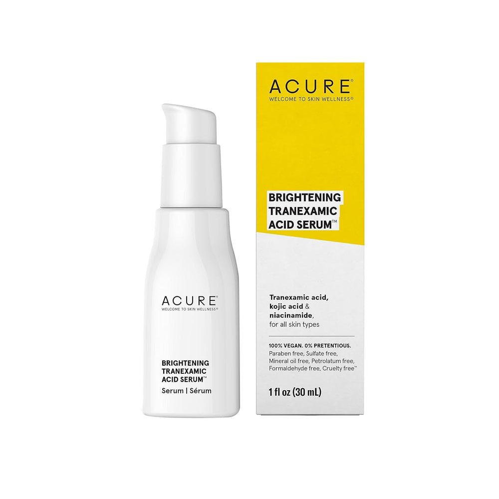 Acure Brightening Tranexamic Serum bottle for nighttime brightening and even tone.