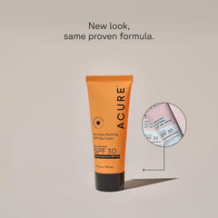 Acure Seriously Soothing SPF 30 Day Cream showing blue tansy ingredients for calm skin.