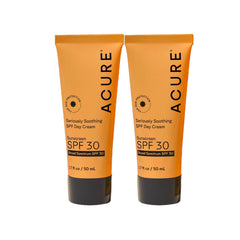 Acure Seriously Soothing SPF 30 Day Cream bottle, hydrating daily moisturizer for sensitive skin.