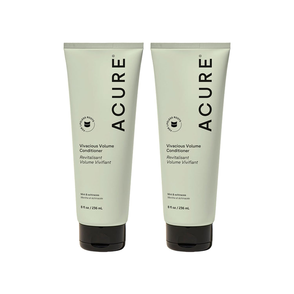 Acure Vivacious Volume Conditioner bottle front shows lightweight lift for fine hair