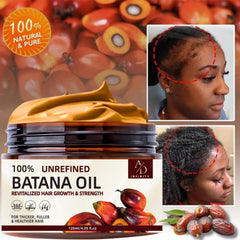 Label closeup shows organic Batana Oil from Honduras, a tradition of natural nourishment