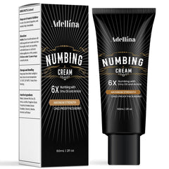 Adellina Numbing Cream maximum-strength bottle offers lasting cooling comfort for sensitive skin.