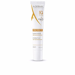 A-Derma Protect Invisible Fluid SPF50+ 40ml bottle provides lightweight, invisible sun protection for fragile skin.