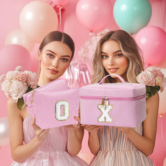 Adoryoung monogram makeup bag zip closure demonstrates secure storage for cosmetics.