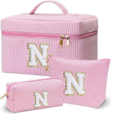Adoryoung personalized monogram makeup bag front view with durable chenille initial for everyday use.