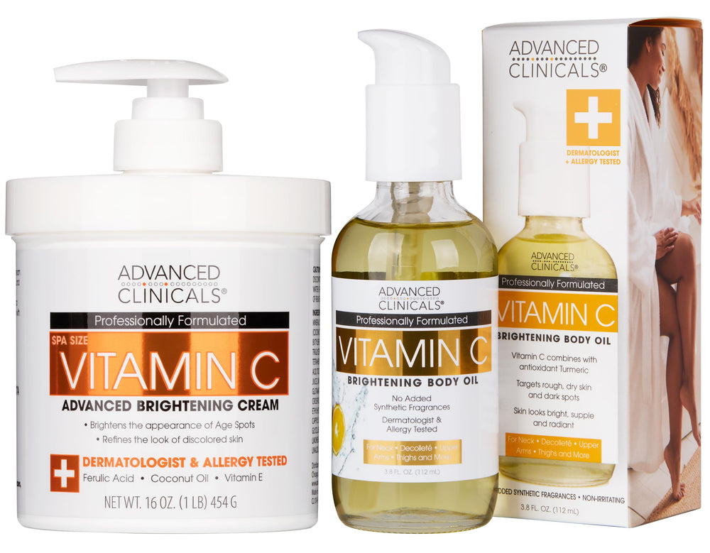 Advanced Clinicals Brightening Cream tube close-up for radiant, even-toned skin.