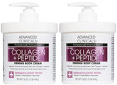 Advanced Clinicals Collagen Peptides body lotion 2-pack on display for visibly hydrated skin.