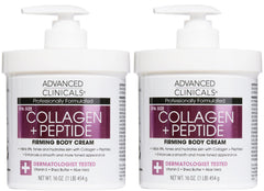 Advanced Clinicals Collagen Peptides body lotion 2-pack on display for visibly hydrated skin.