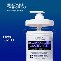 Advanced Clinicals glycolic-lactic ingredients with hyaluronic acid for hydration.