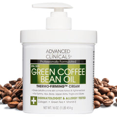 Advanced Clinicals Green Coffee Bean Thermo bottle showing firming hydration for smoother skin