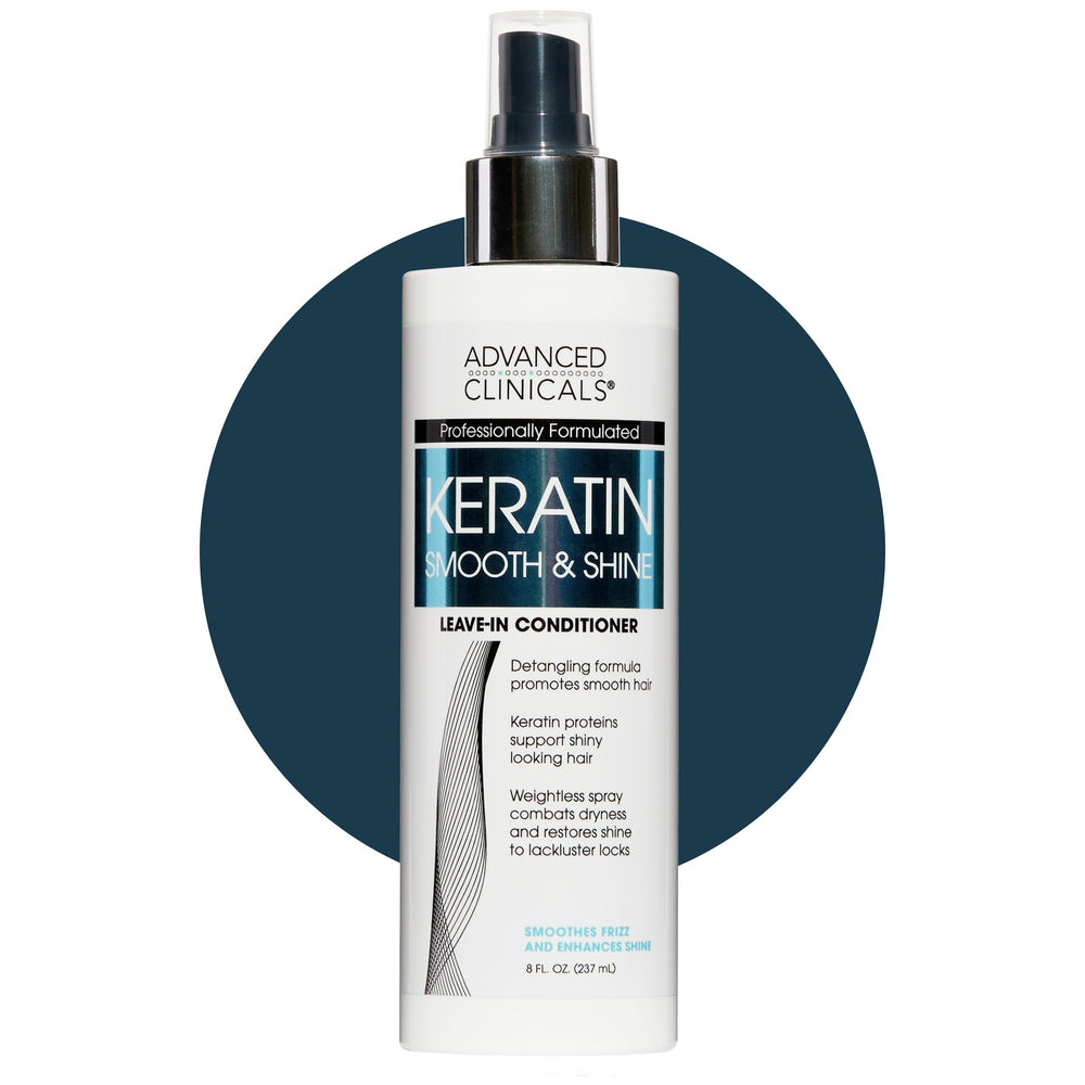Advanced Clinicals Keratin Detangler Spray bottle ready for detangling and shine.