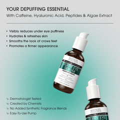Advanced Clinicals Puffy Eye Serum dropper ready for precise under-eye application