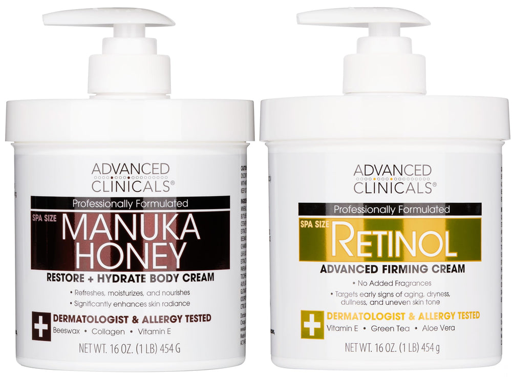 Advanced Clinicals retinol body cream bottle shows rich, non-greasy hydration for smoother skin.