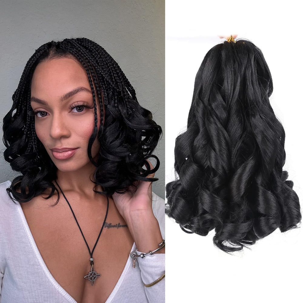 Aeagoo French curl braiding hair 10-inch pre-stretched for quick french curl styles.