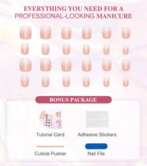 Aegenacess French glue-on kit showing quick, customizable nail art options.