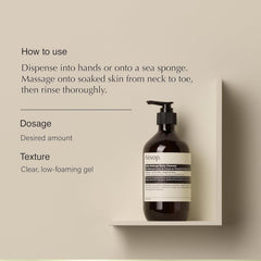 Aesop Citrus Melange Body Cleanser refill showing the low-foam gel texture.