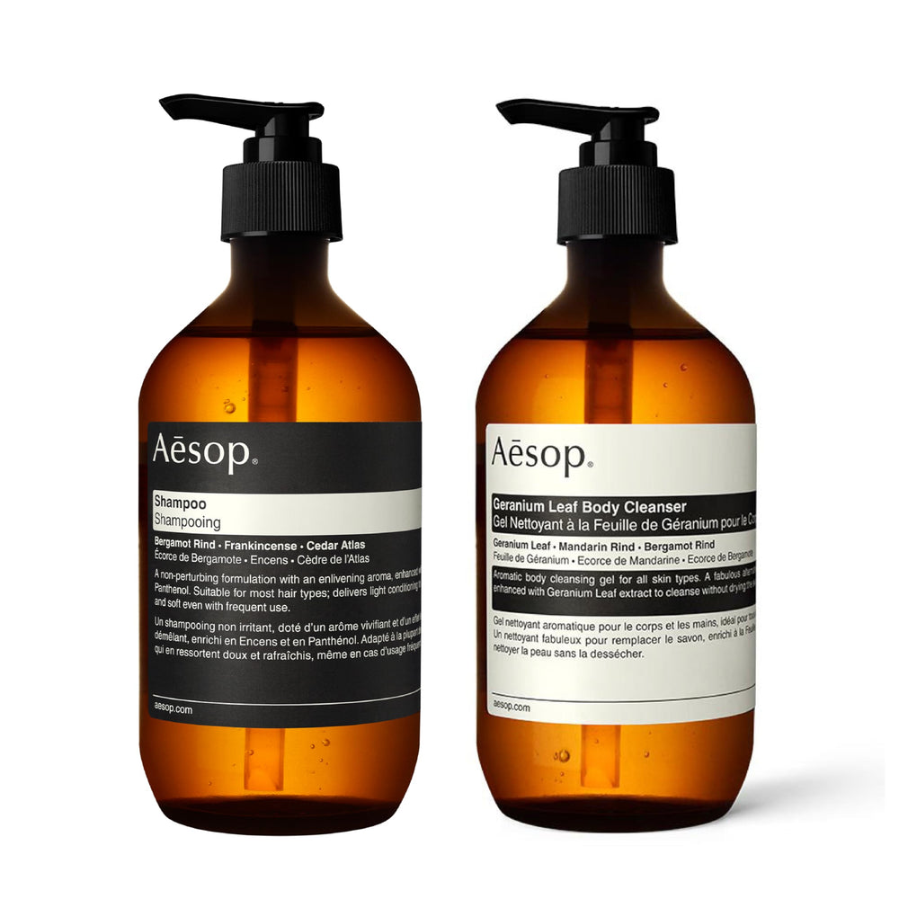 Aesop Geranium Leaf Body Cleanser bottle with refreshing daily cleanse for all skin types