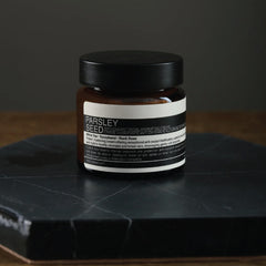 Aesop Parsley Seed Cream texture showing soft, matte finish.
