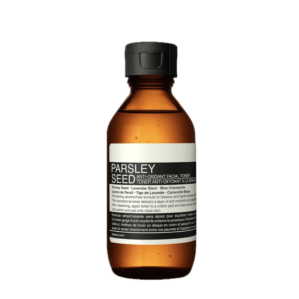 Aesop Parsley Seed Toner bottle for alcohol-free antioxidant balance in your routine.