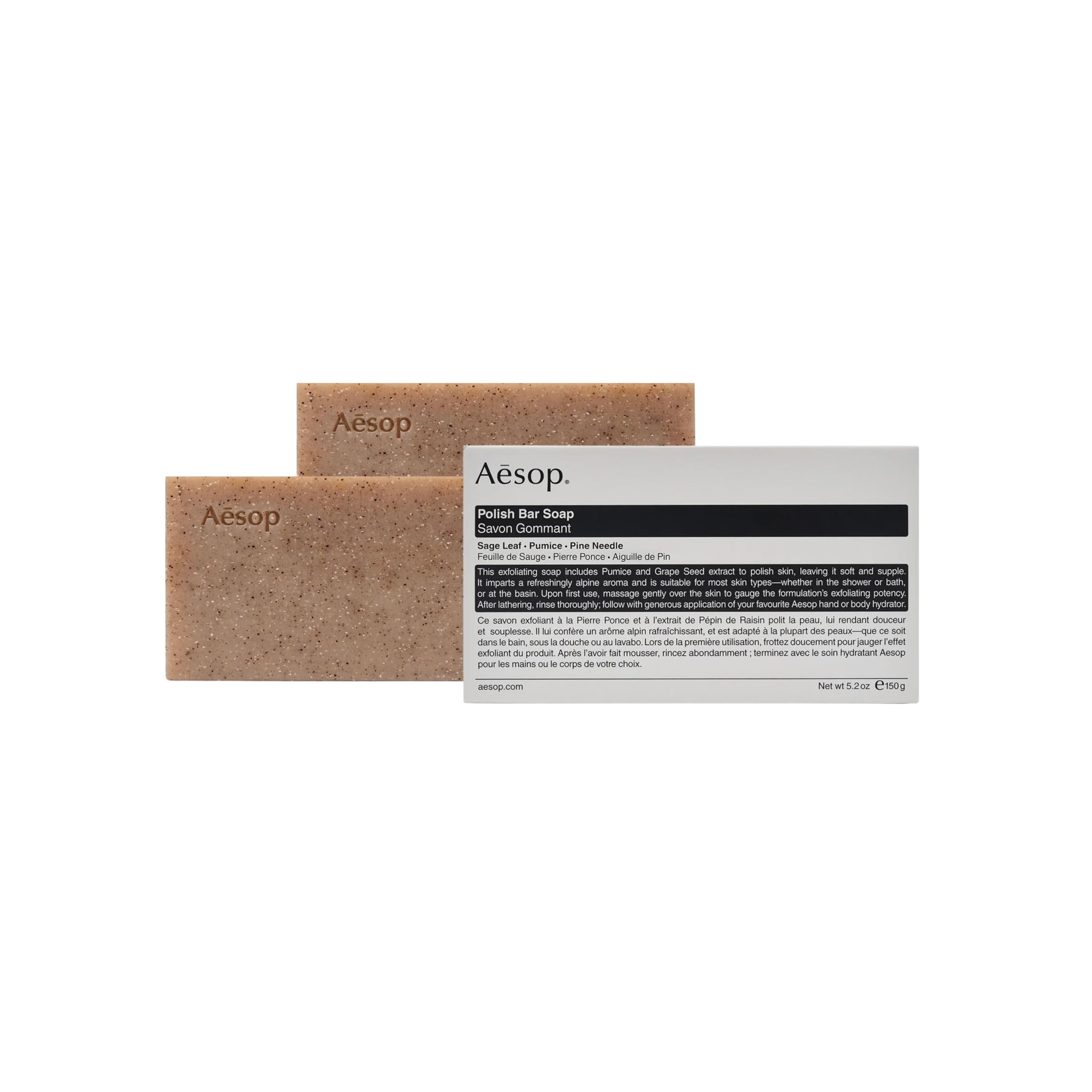Aesop Polish Bar Soap pumice closeup for gentle exfoliation.