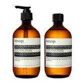 aesop rose by any other name body cleanser bottle pouring for gentle cleansing