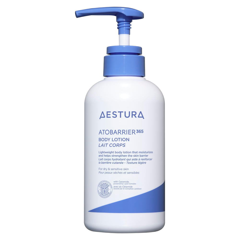 AESTURA ATOBARRIER365 bottle close-up with ceramide capsules for deep hydration.