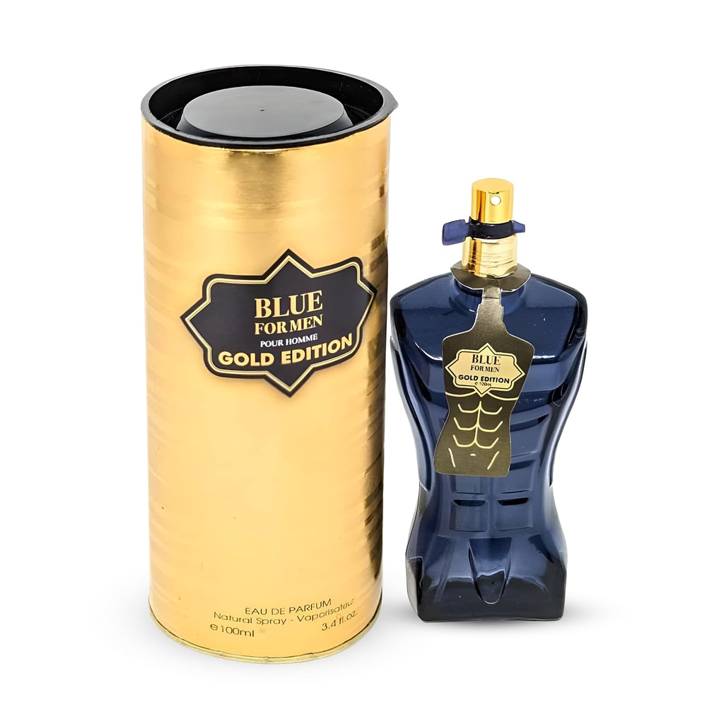 AFLUXE Blue For Men Gold bottle front for daily wear.