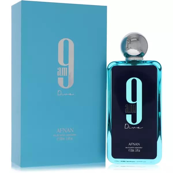 Afnan 9 AM Dive bottle front view, versatile unisex fragrance for daily wear.