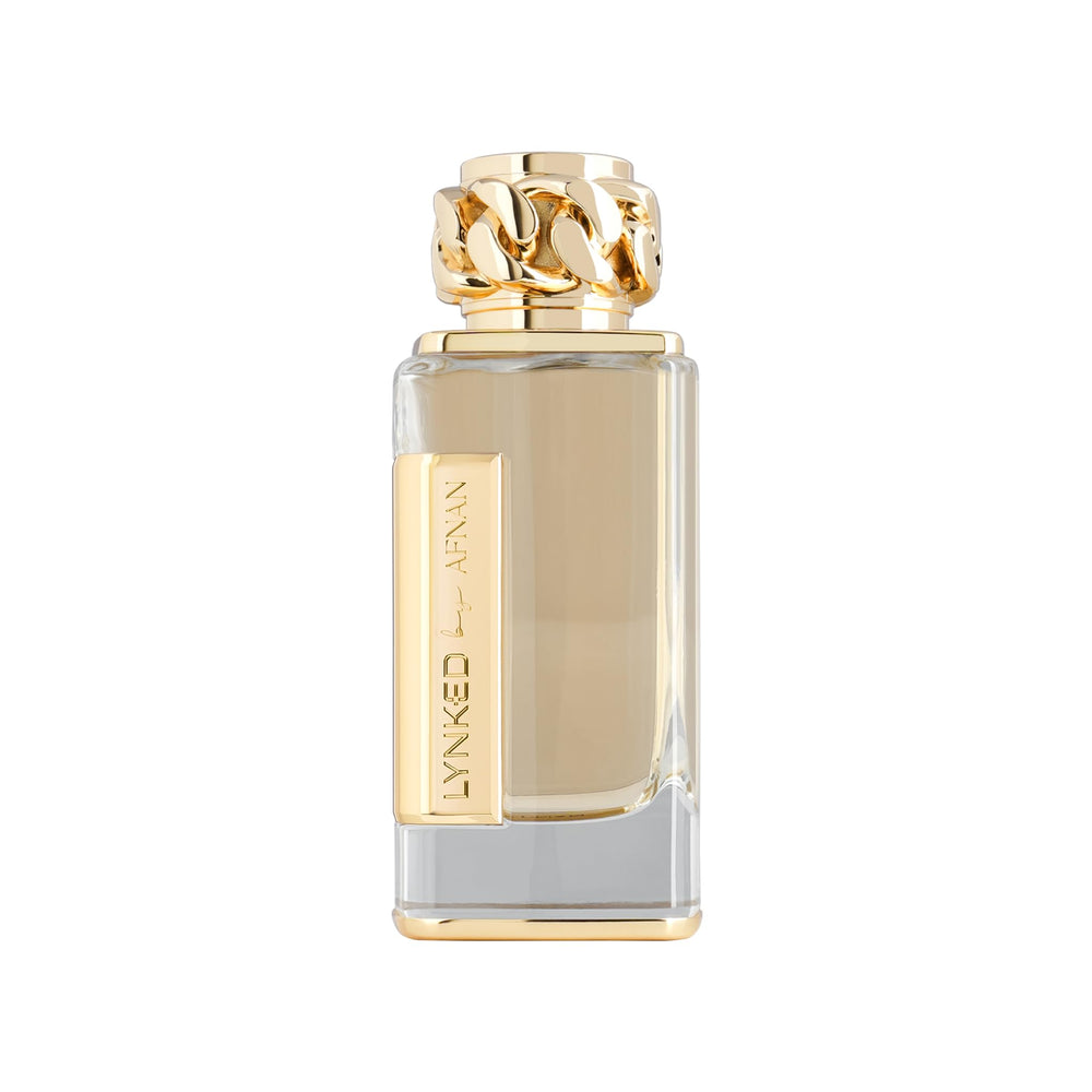 Afnan Lynked Forever Gold bottle front view for confident daily wear.