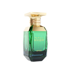 Afnan Mystique Bouquet bottle close-up, showcases elegant perfume clarity.