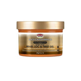 African Pride Black Castor Miracle Gel bottle for long-lasting braid, loc, and twist styles.